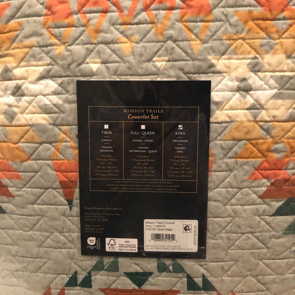 3 pc Pendleton Mission Trials Desert Sage King Coverlet & Shams Set $289 NIP